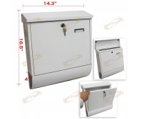 Wall Mount White Mail Box w/ Retrieval Door & 2 Keys Made Of Steel 14x17x4"